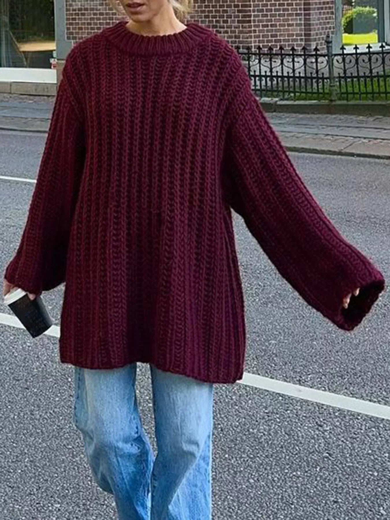 Oversized Chunky Knit Round Neck Sweater