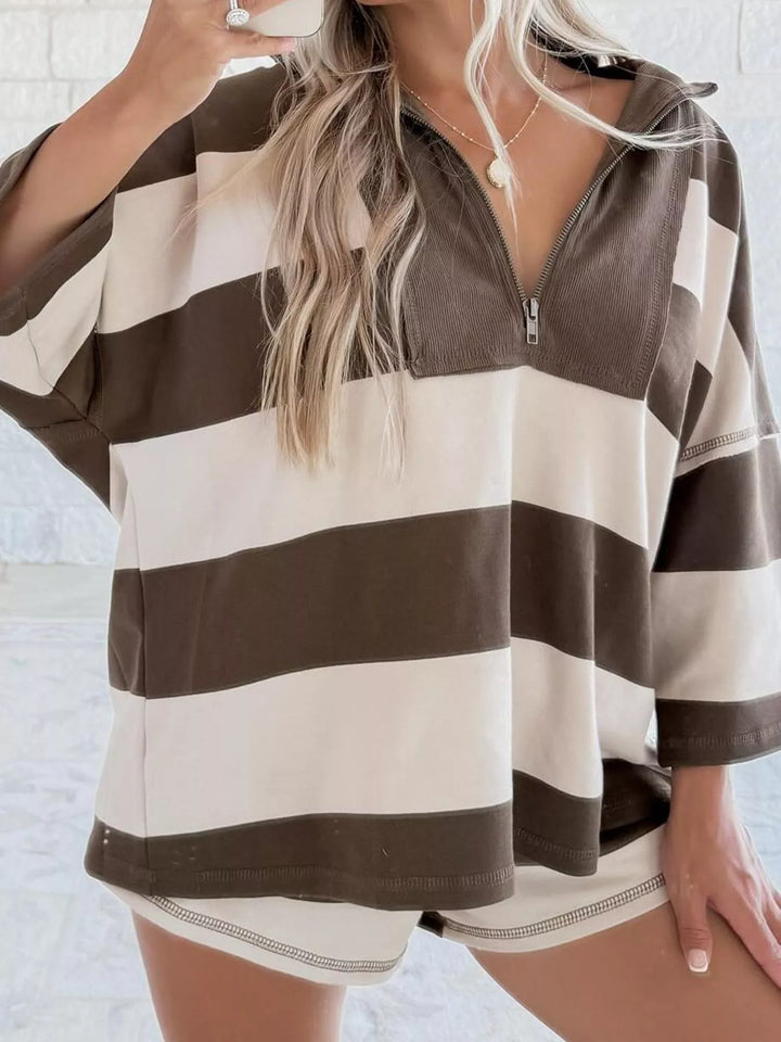 Striped Quarter-Zip Long Sleeve Sweatshirt