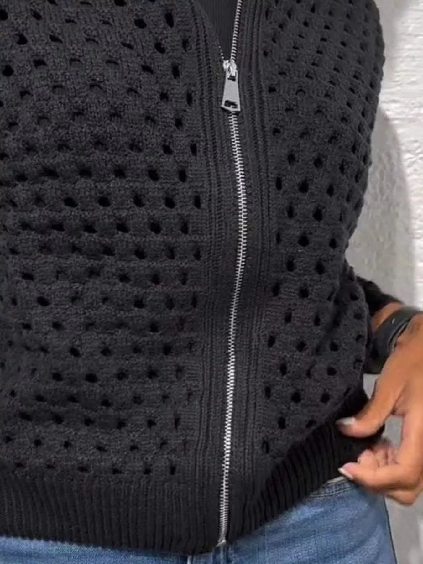 Full Size Crochet Knit Zip-Up Cardigan Plus Size