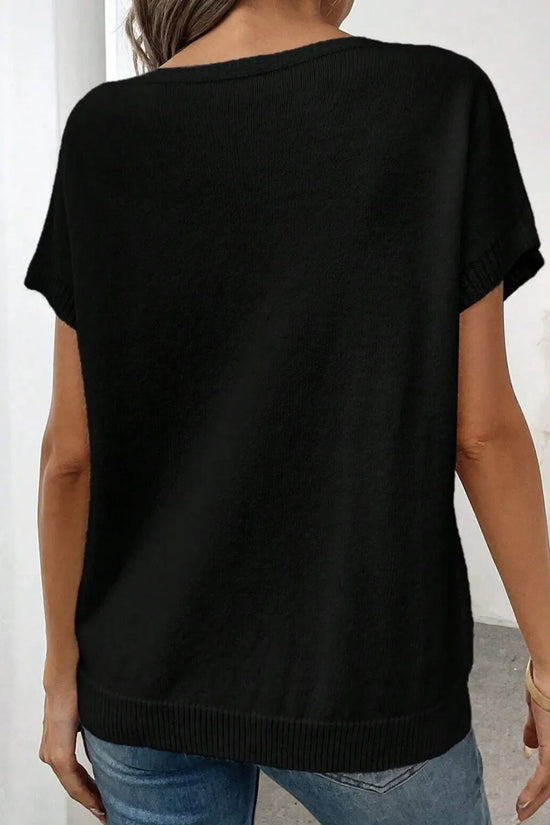 Bow Pattern Knit Short Sleeve Sweater