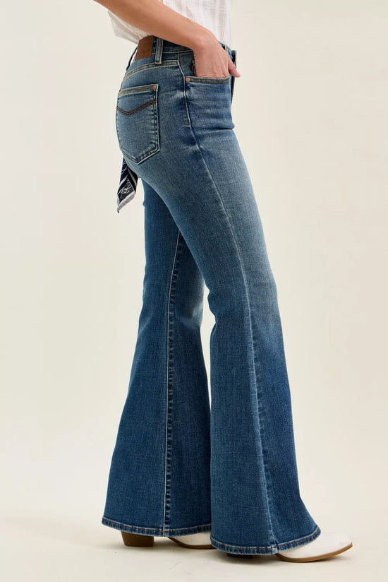 Judy Blue Mid Rise Jaqueline Flare with Triple Needle Back Pkts and Bandana Loop