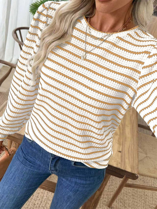 Striped Long Sleeve Texture Knit T-Shirt