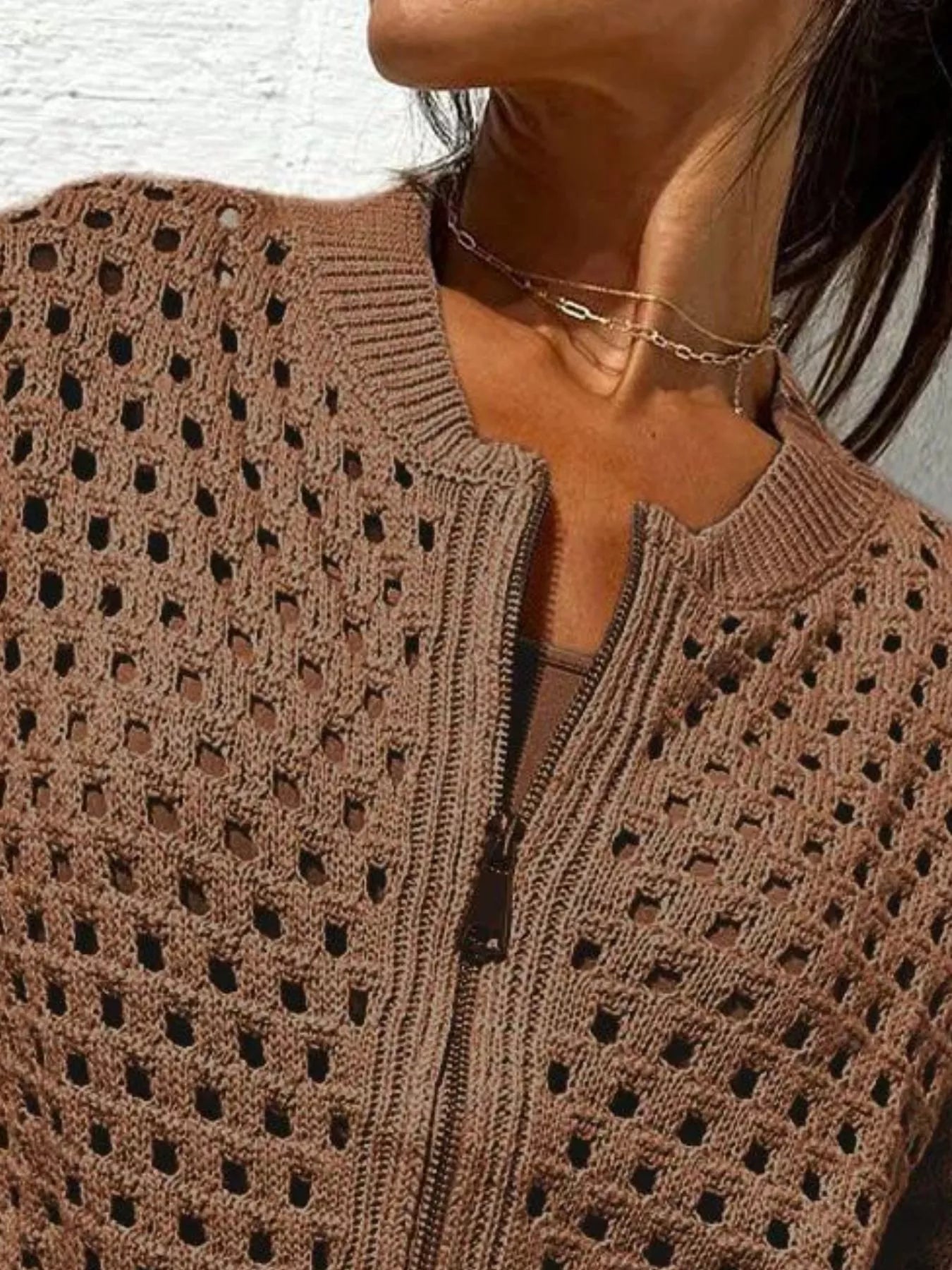 Full Size Crochet Knit Zip-Up Cardigan Plus Size