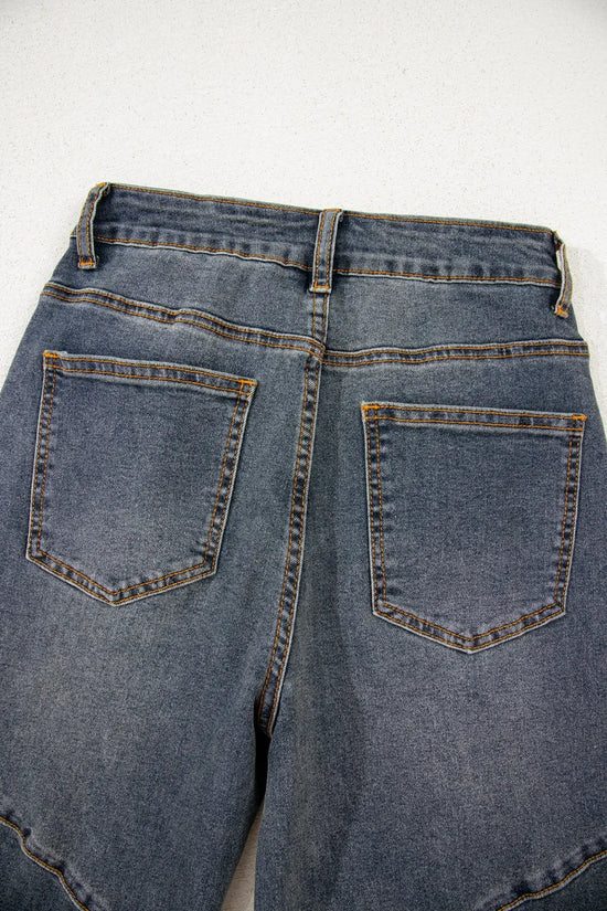 Exposed Stitching Loose Straight High Waist Jeans