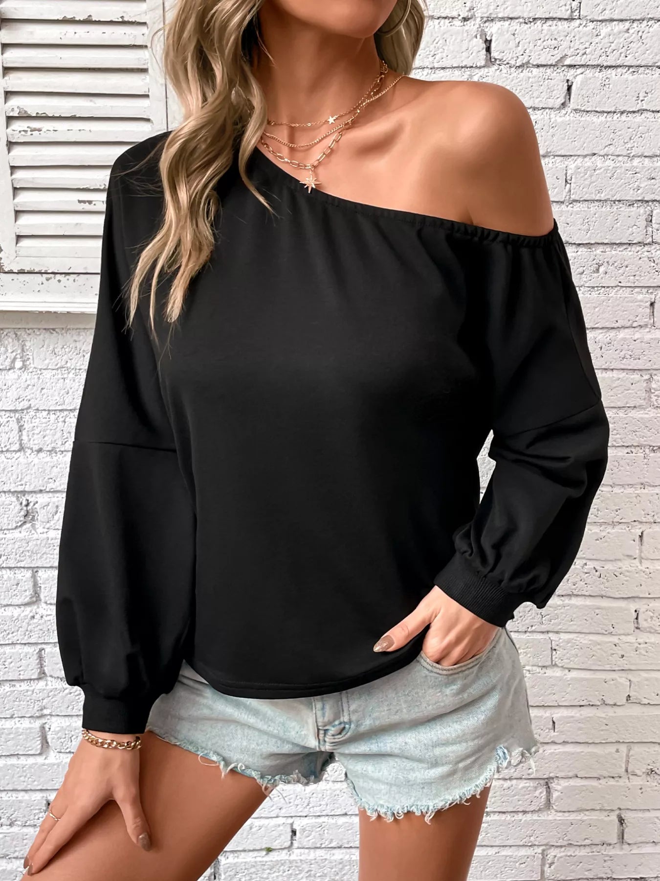 One-Shoulder Long Sleeve Casual Sweatshirt
