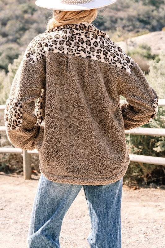 Leopard Sherpa Patchwork Flap Pocket Buttoned Jack