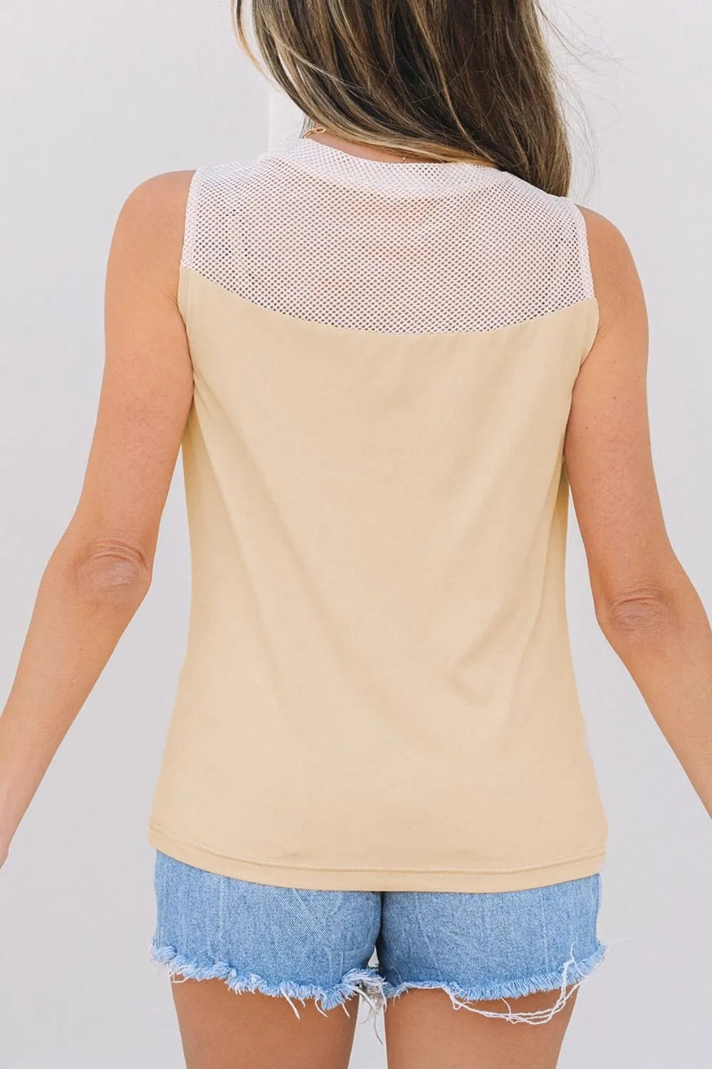 Mesh Patchwork Crew Neck Tank