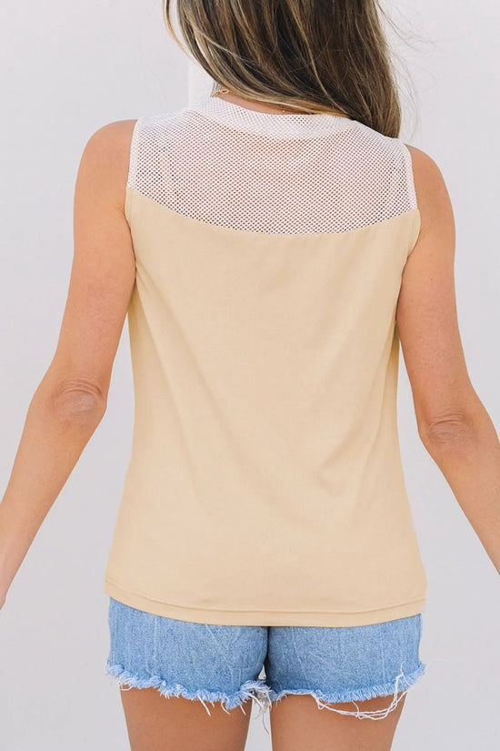 Mesh Patchwork Crew Neck Tank