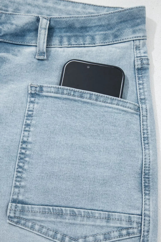 Light Wash Utility Pocket Straight Leg Jeans