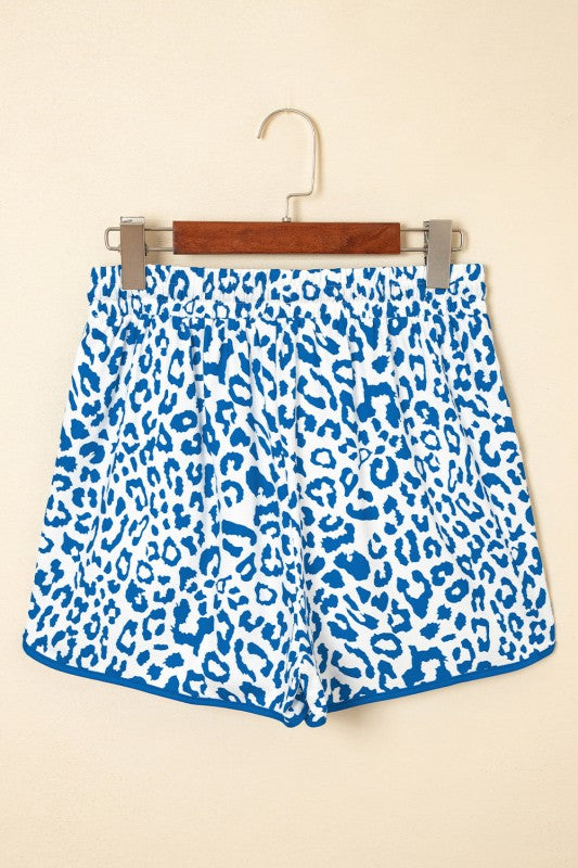 Leopard Contrast Trim Elastic Drawstring Shorts