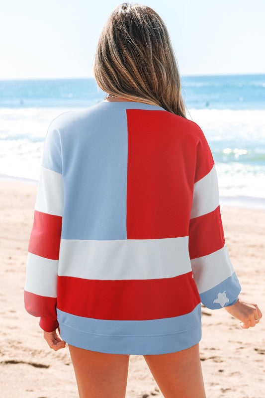 USA Flag Patchwork Oversize Sweatshirt