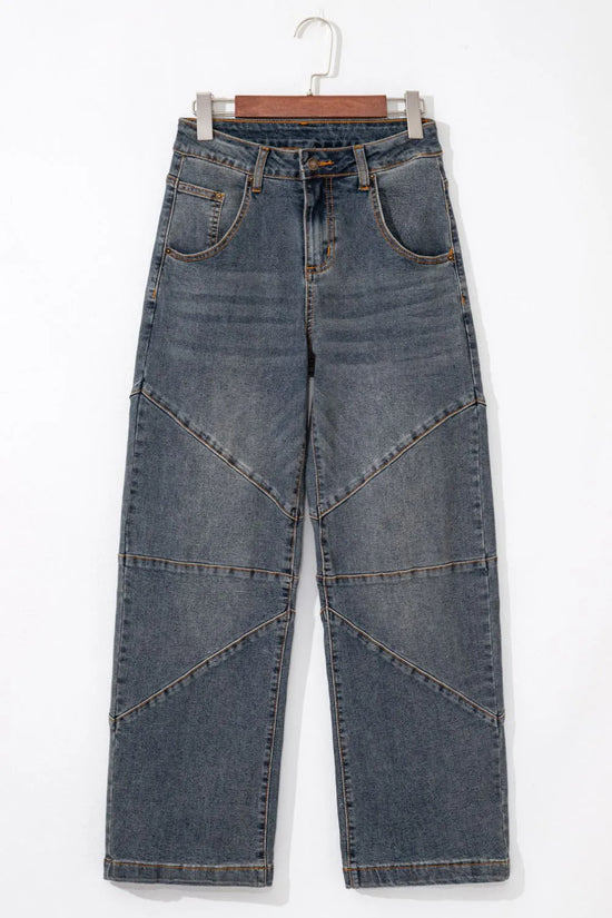 Exposed Stitching Loose Straight High Waist Jeans