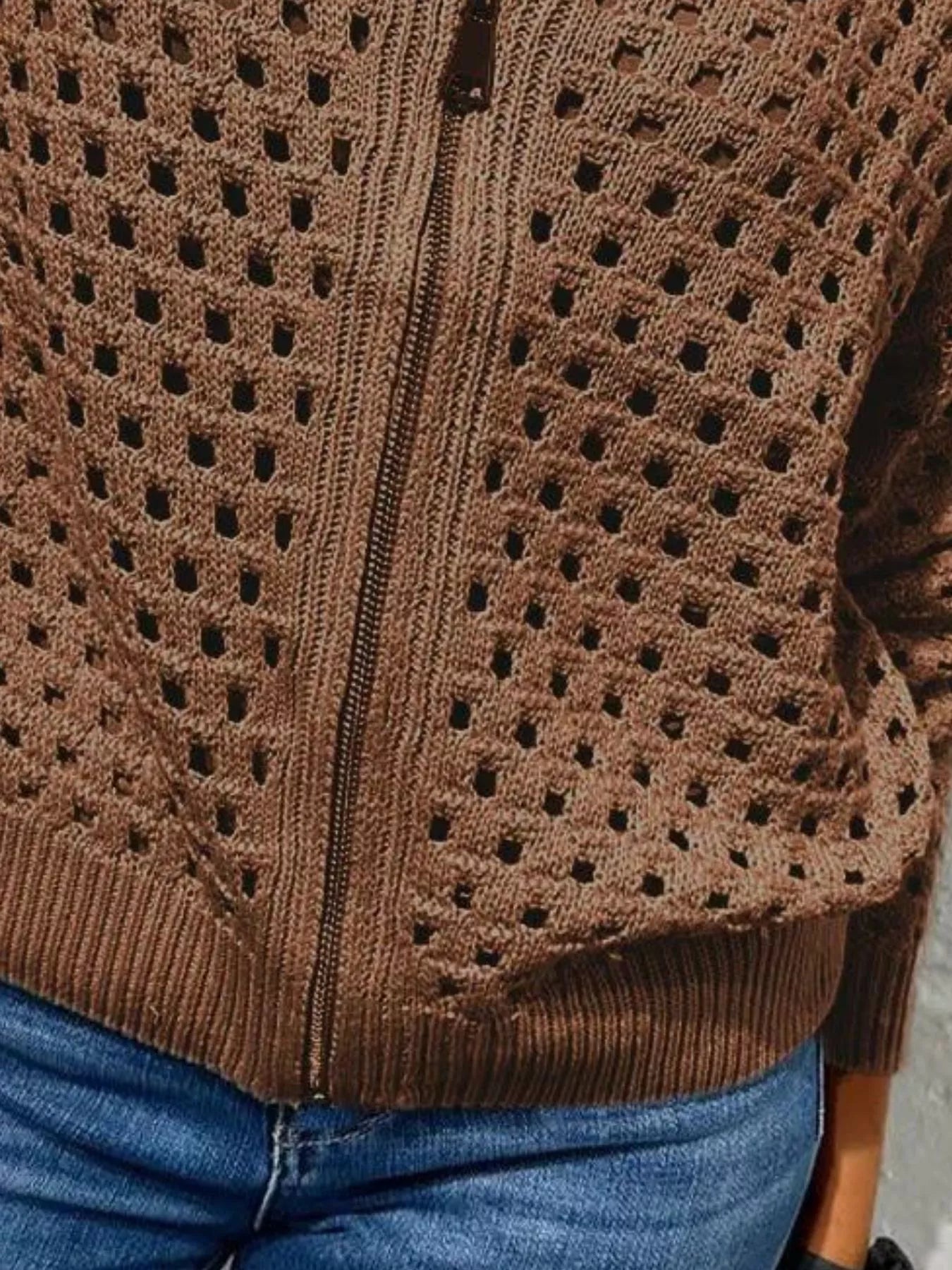 Full Size Crochet Knit Zip-Up Cardigan Plus Size