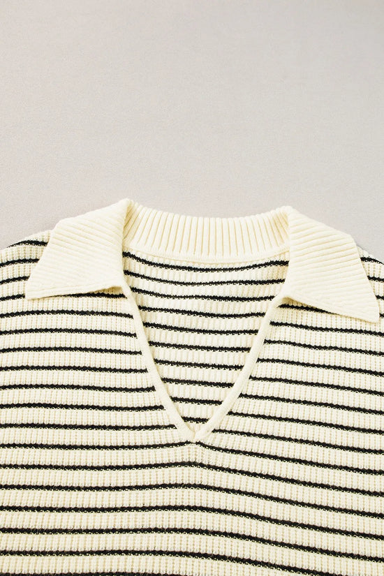 Stripe Turn-Down Johnny Collar Sweater Vest