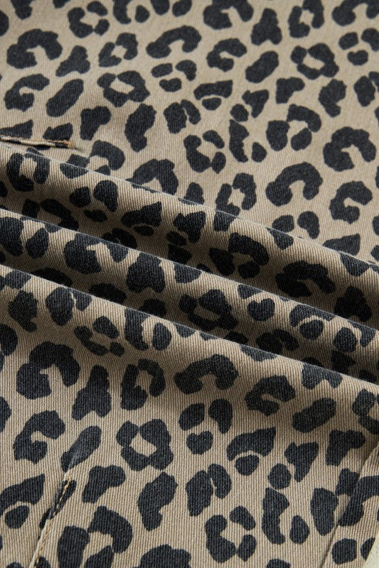 Leopard Denim Drawstring Elastic Waist Loose Pants