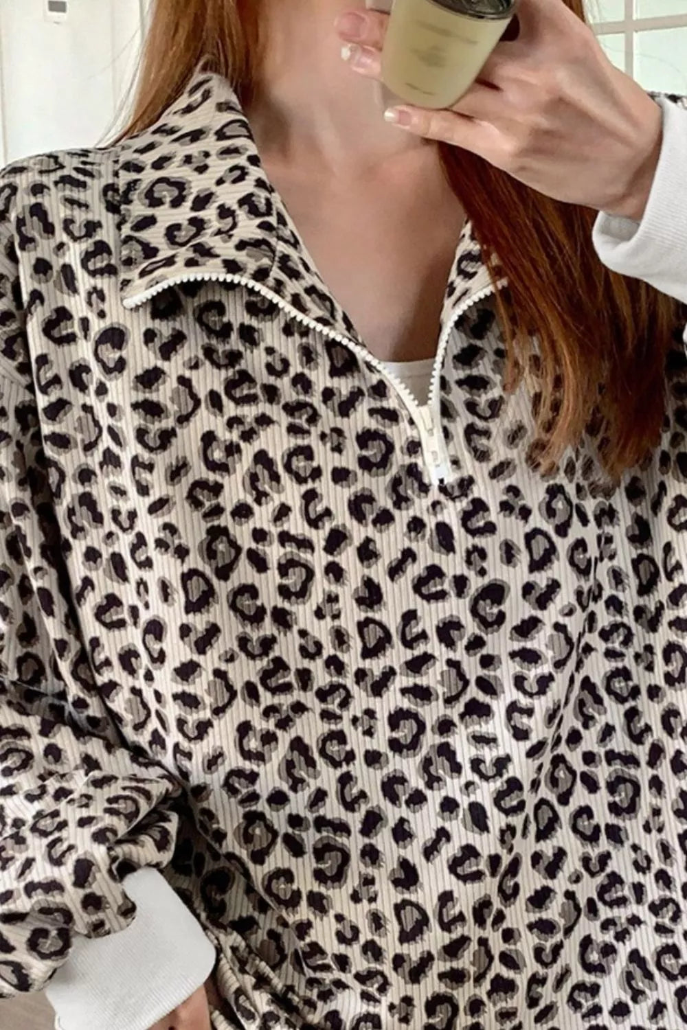 Leopard Print Quarter-Zip Sweatshirt