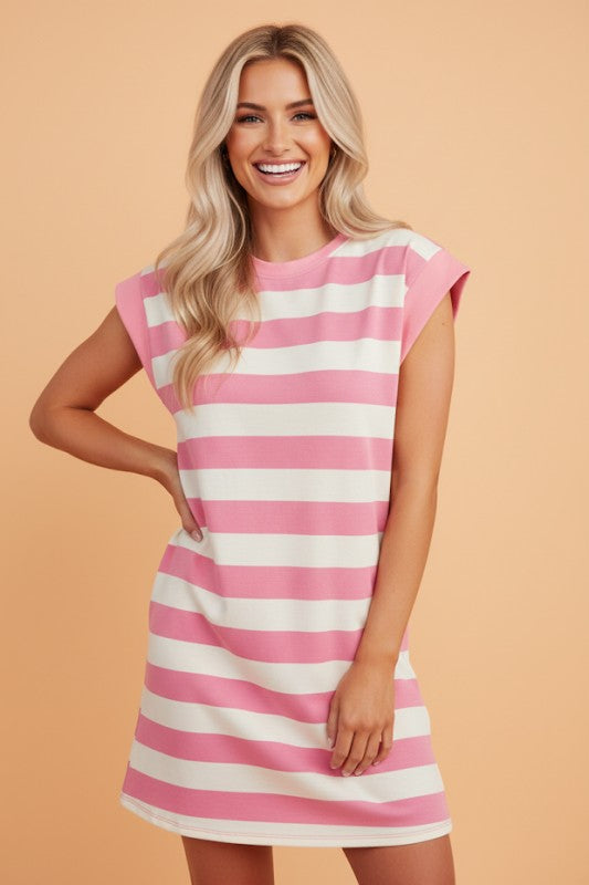 Stripe Cap Sleeve T-Shirt Dress