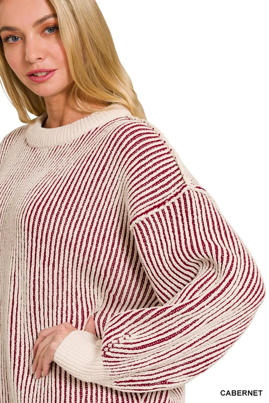 Zenana Two Tone Crewneck Sweater