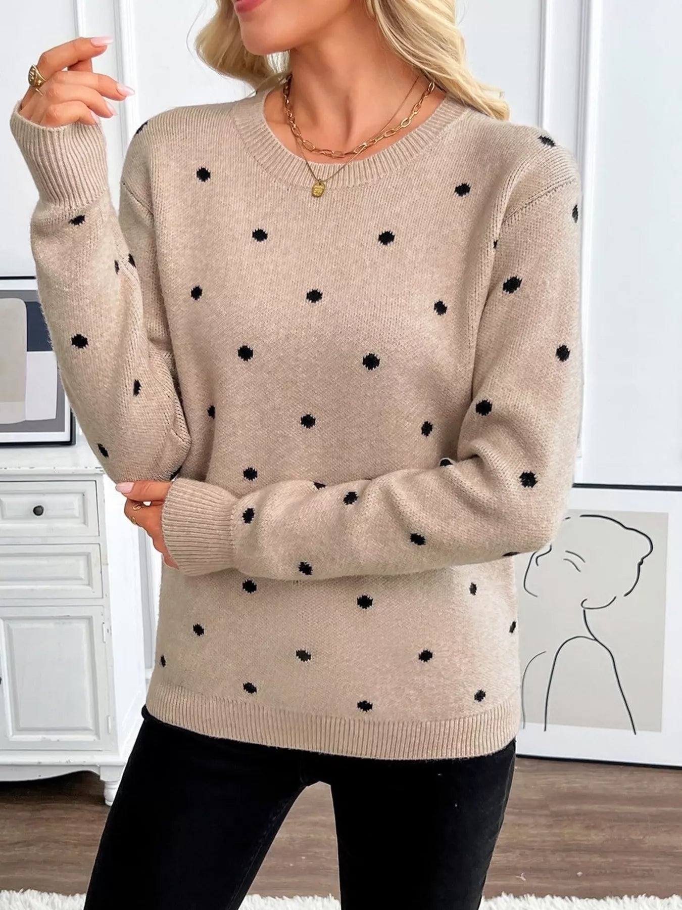 Polka Dot Crew Neck Sweater
