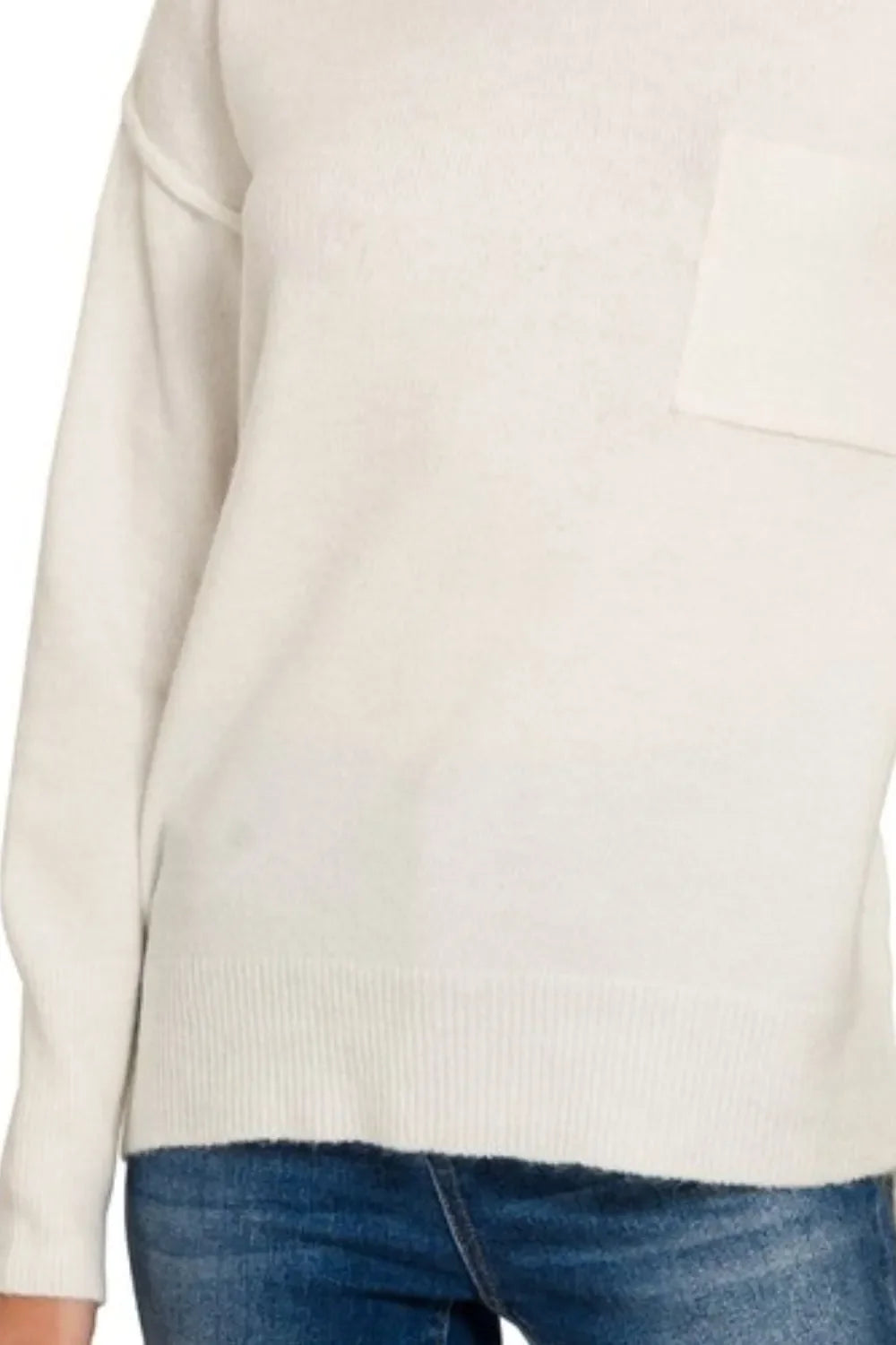 Zenana Melange Hi-low Hem Round Neck Womens Sweater