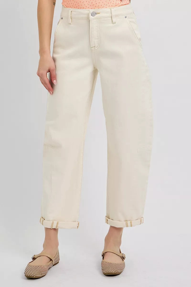 RISEN JEANS | Cream Cuffed Denim