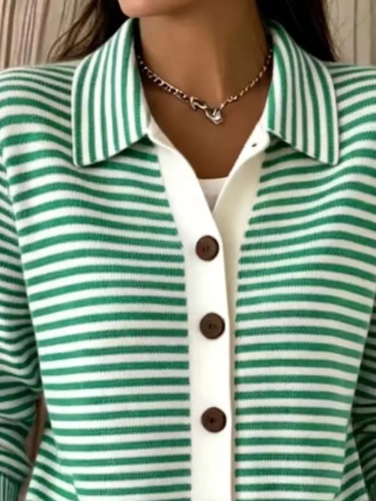 Full Size Striped Button-Down Knit Cardigan Plus Size