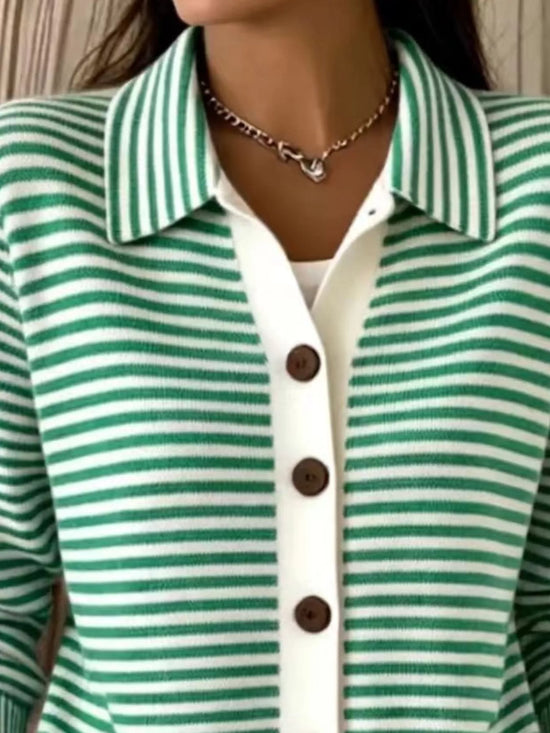 Full Size Striped Button-Down Knit Cardigan Plus Size