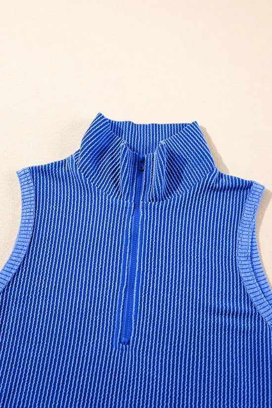 Corded Collared Half Zip Tank and Shorts Set