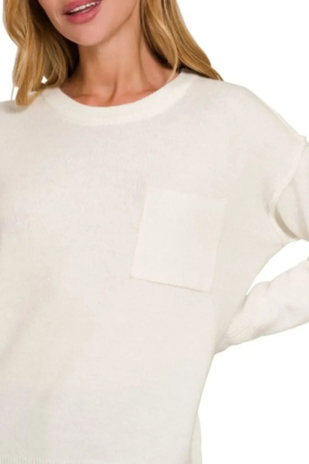 Zenana Melange Hi-low Hem Round Neck Womens Sweater