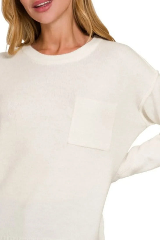 Zenana Melange Hi-low Hem Round Neck Womens Sweater