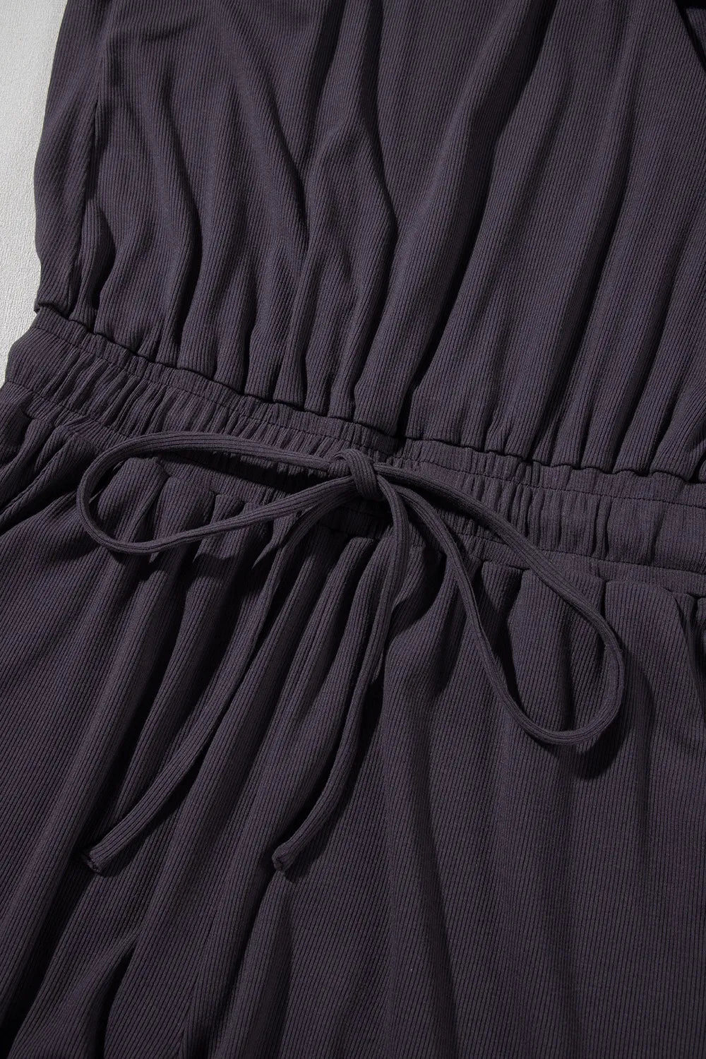 Knit Open Back Cap Sleeve Drawstring Romper