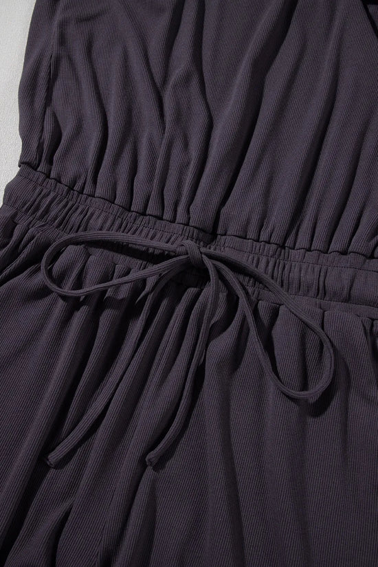 Knit Open Back Cap Sleeve Drawstring Romper