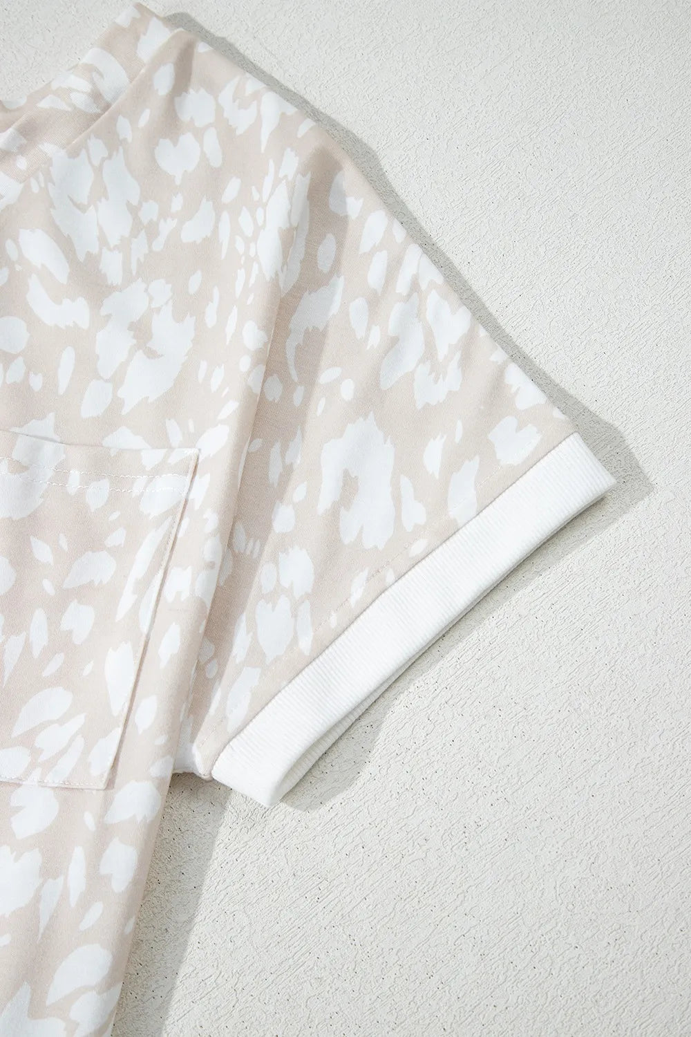 Leopard Print V Neck Side Slit Loose Fit T Shirt