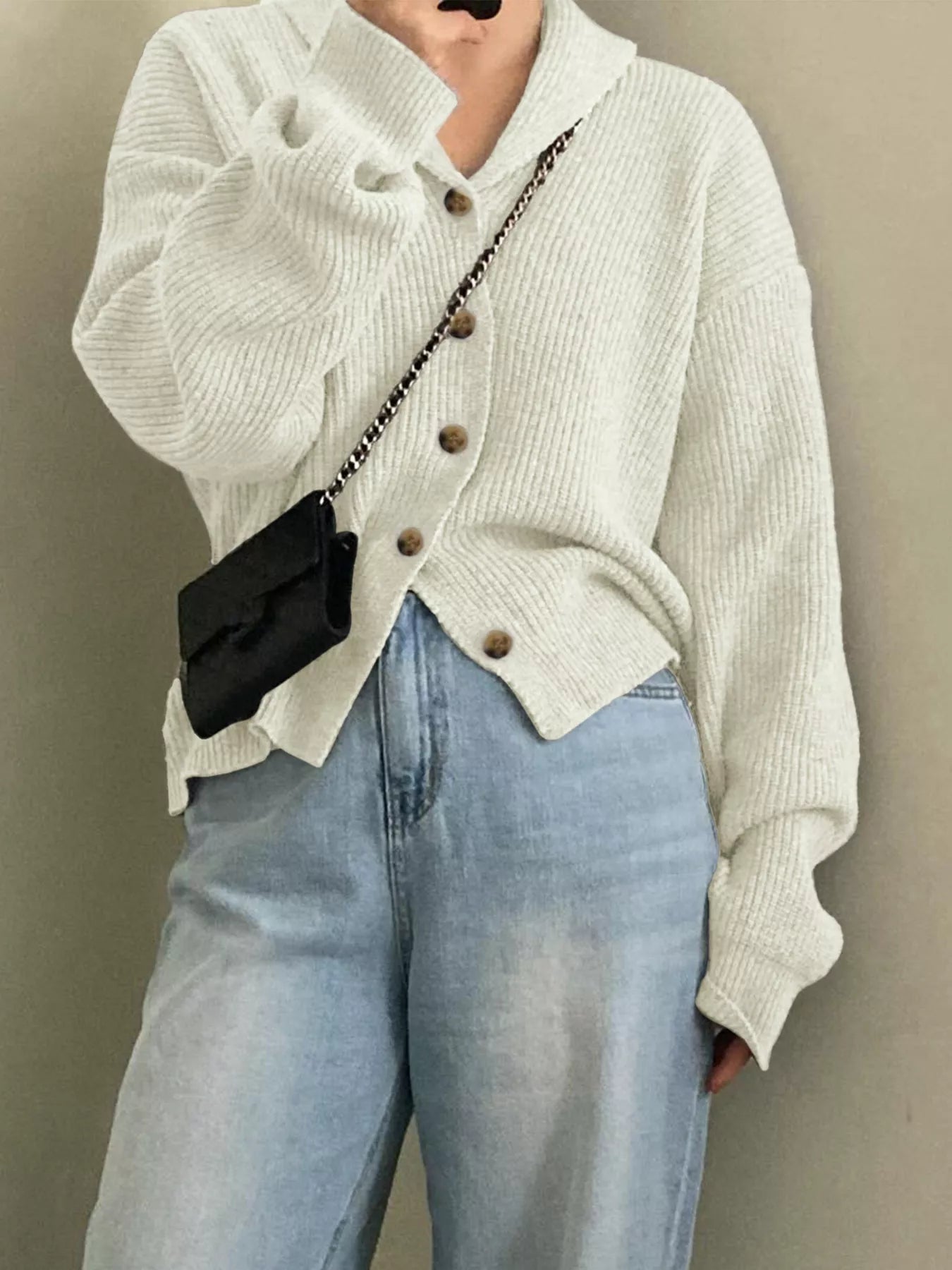 Button-Down Dropped Shoulder Cardigan