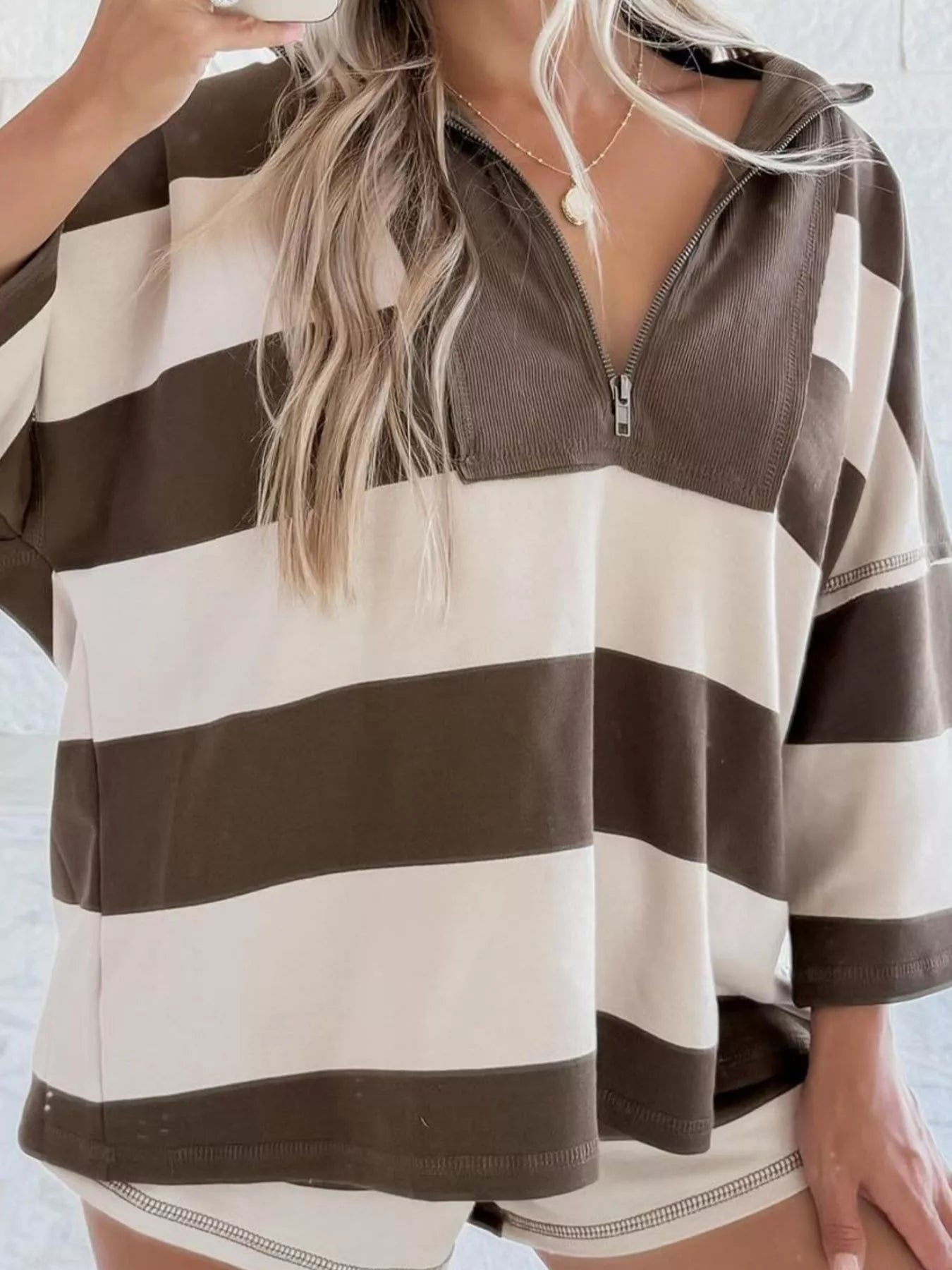 Striped Quarter-Zip Long Sleeve Sweatshirt