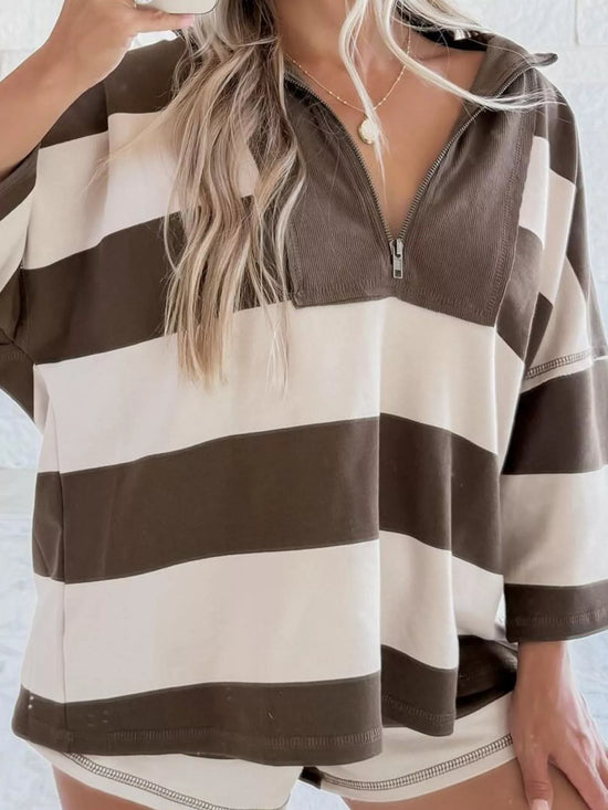 Striped Quarter-Zip Long Sleeve Sweatshirt