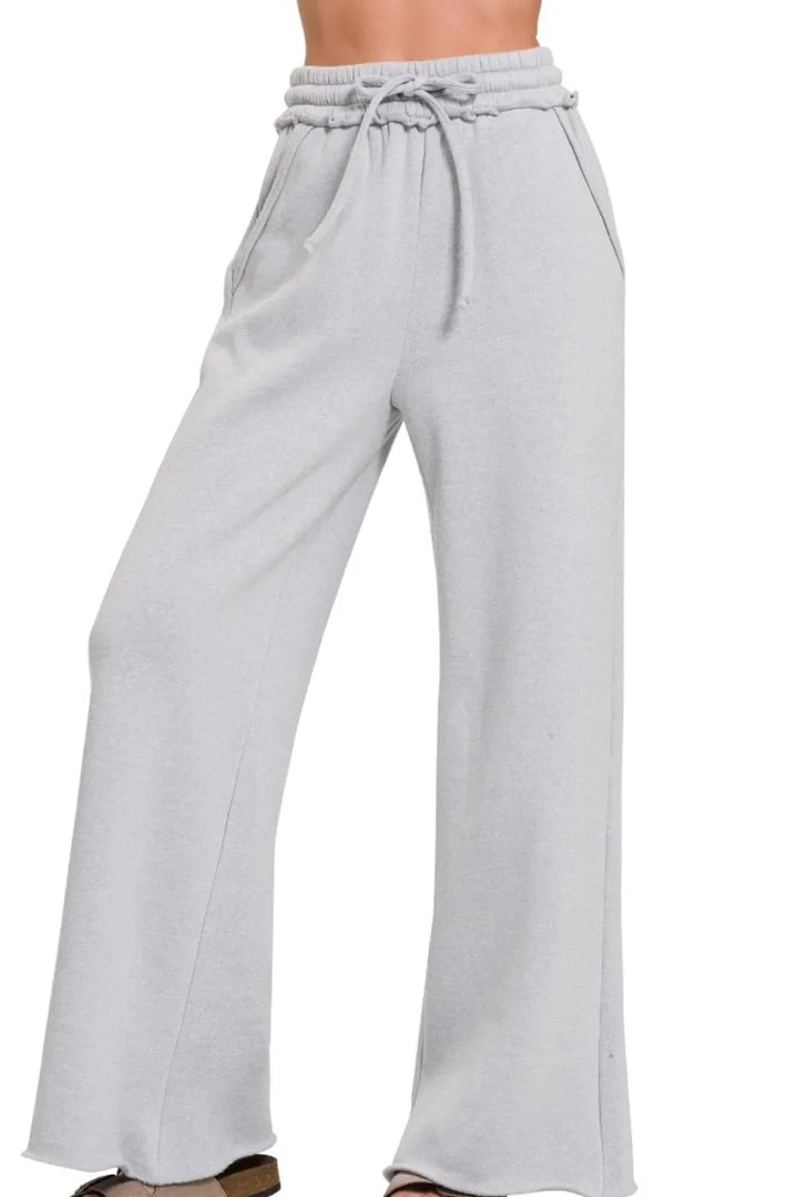 Zenana Fleece Exposed Seam Wide Leg Womens Sweatpants