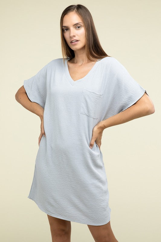 Zenana Woven Airflow V Neck Womens Dress Pockets S-XL 3Colors