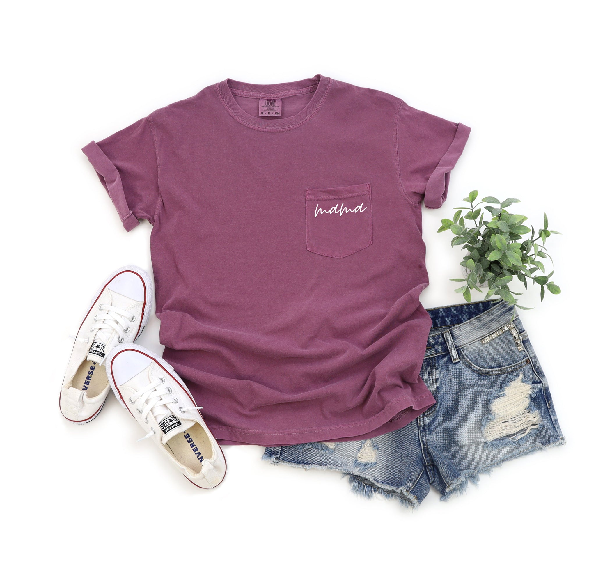 Mama Comfort Colors Pocket T Shirt (Cursive 1)