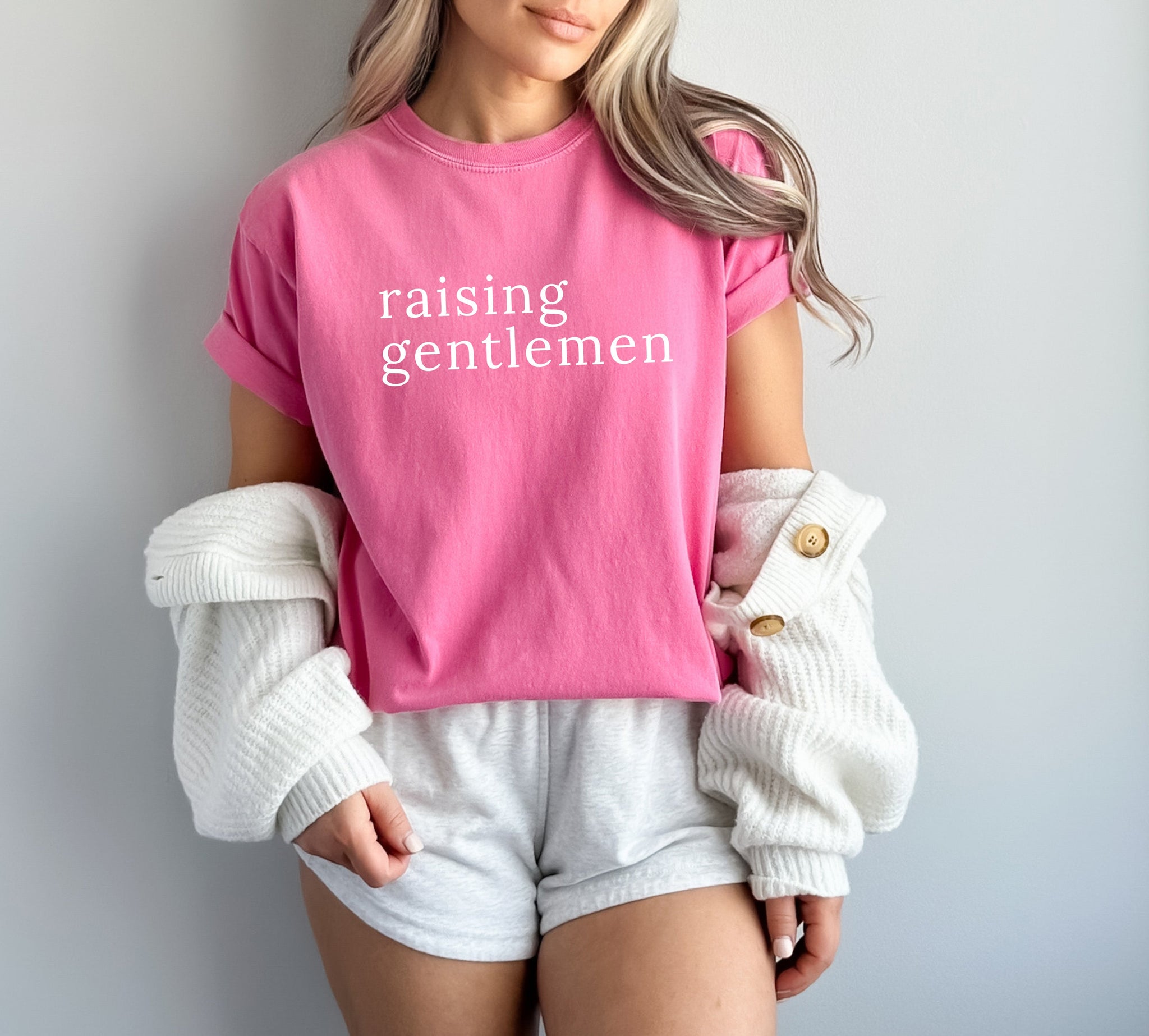Raising Gentlemen Boy mom Garment Dyed T Shirt (serif)