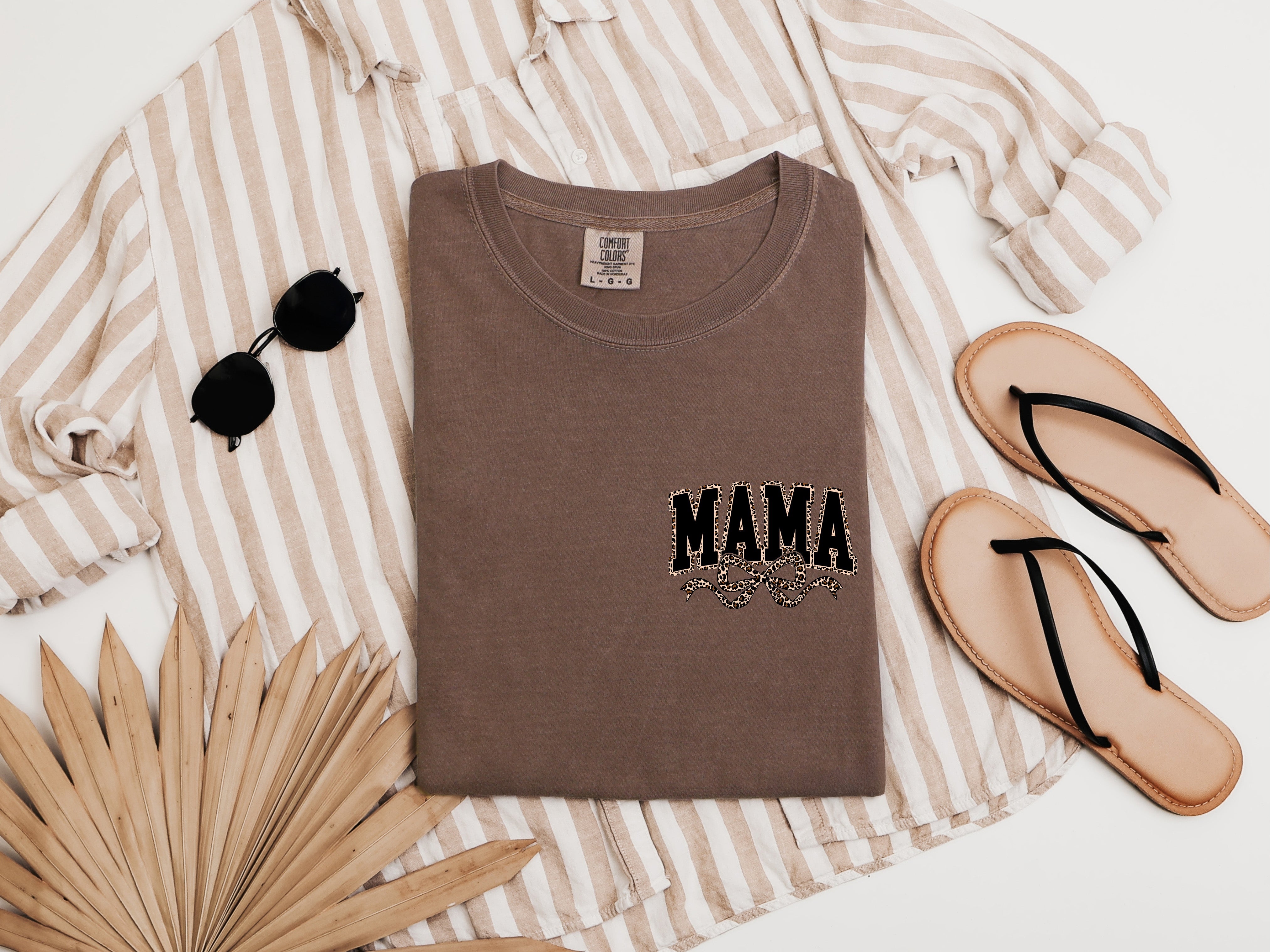 Mama Leopard Ribbon Comfort Colors T Shirt (Left Chest)