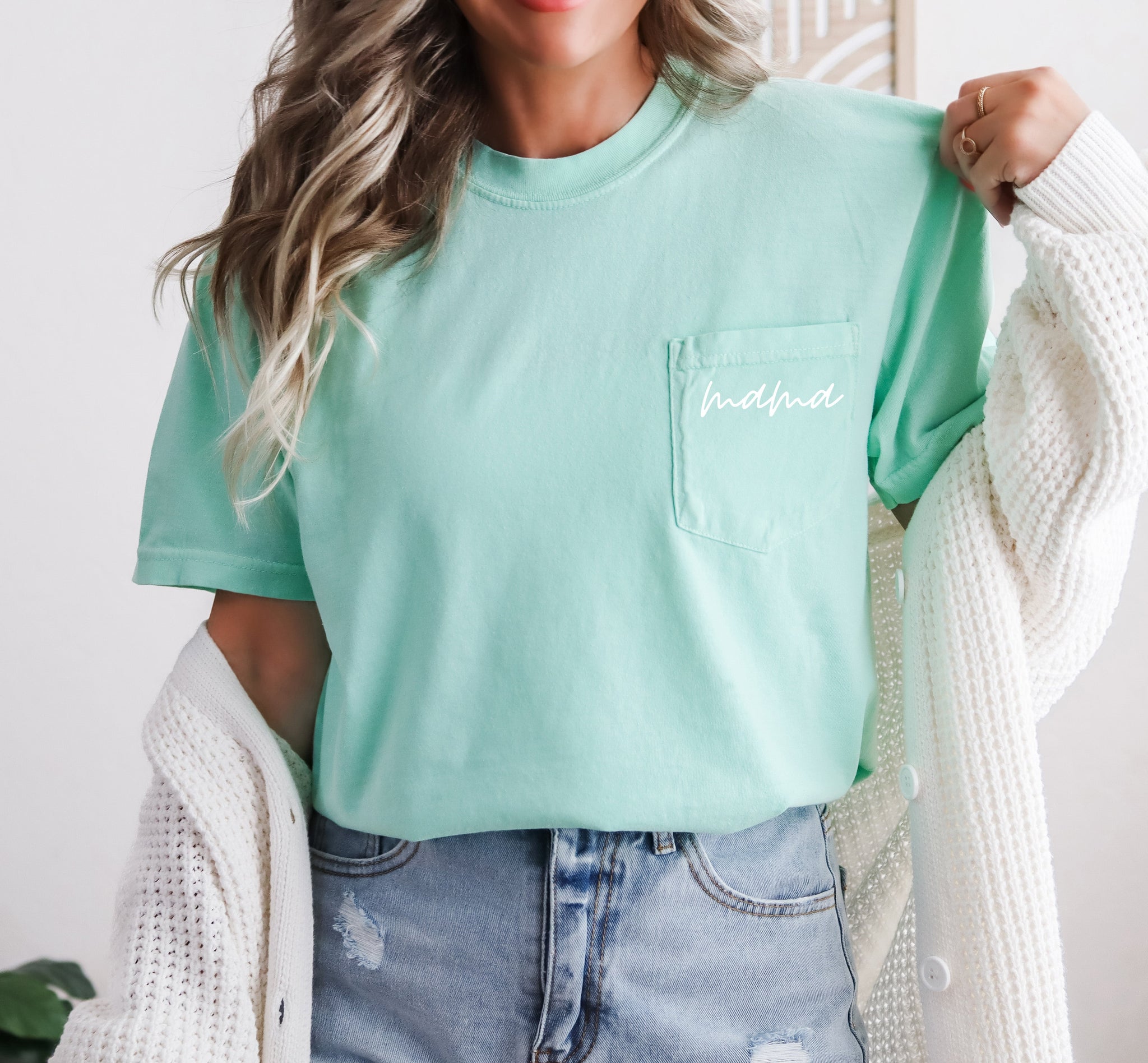 Mama Comfort Colors Pocket T Shirt (Cursive 1)