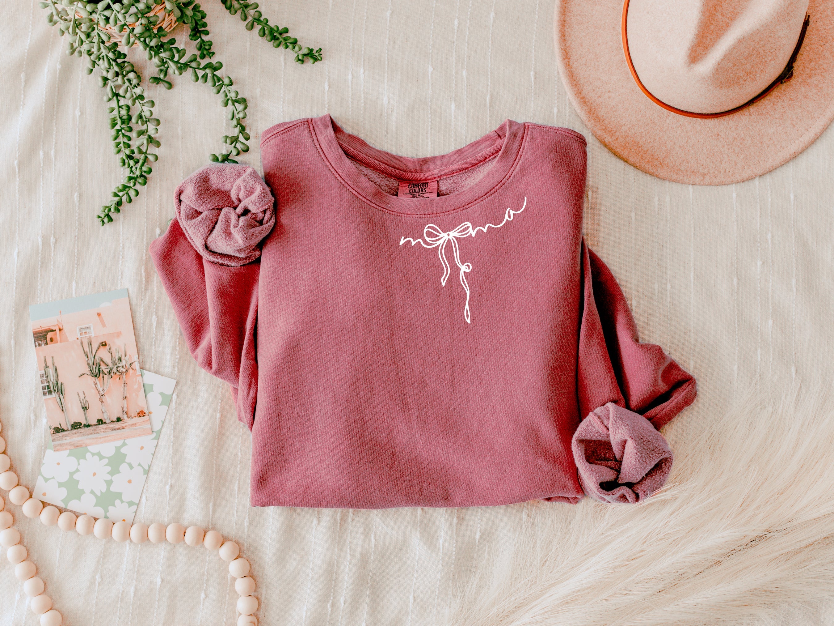 Mama Ribbon Garment Dyed Comfort Colors Sweatshirt (Neck around)