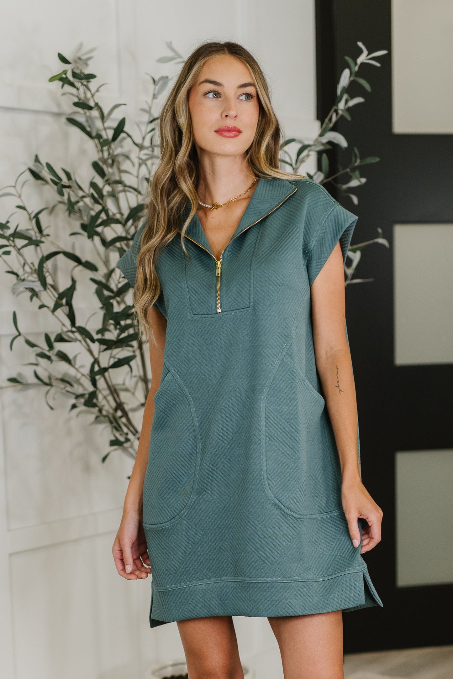 THE HUSTLE & ZIP TEXTURED DRESS – JADE