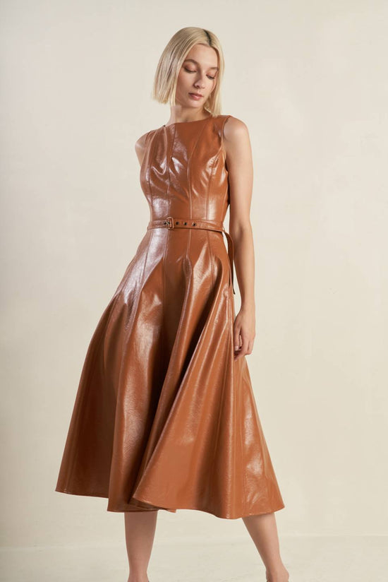 LUNAR SYMPHONY FAUX LEATHER MIDI DRESS LUNAR SYMPHONY FAUX LEATHER MIDI DRESS