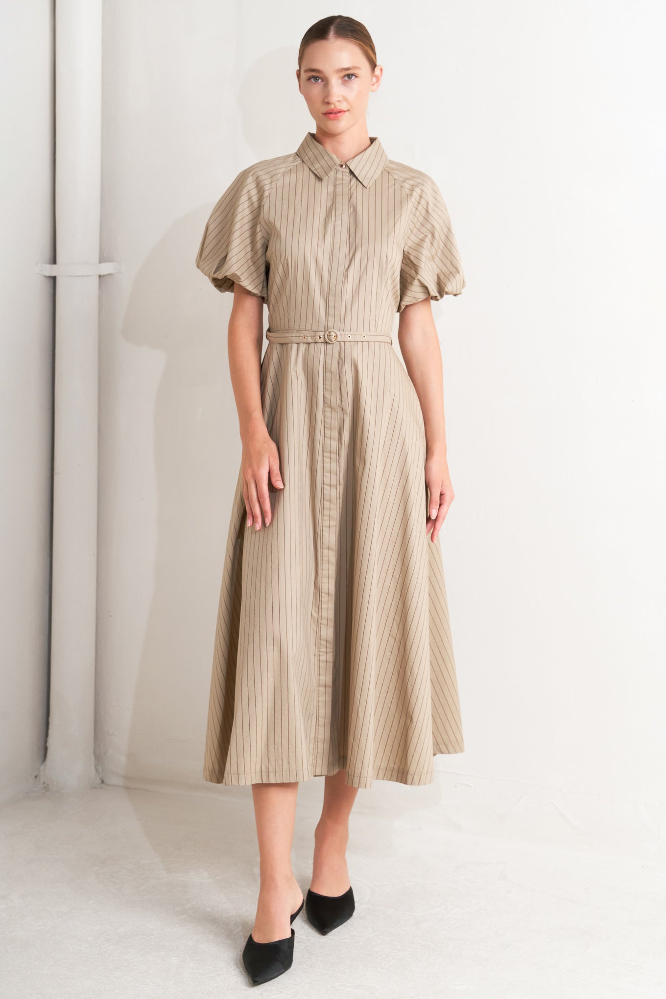 CLASSIC NEUTRAL WOVEN MIDI DRESS – The Look On Broadway