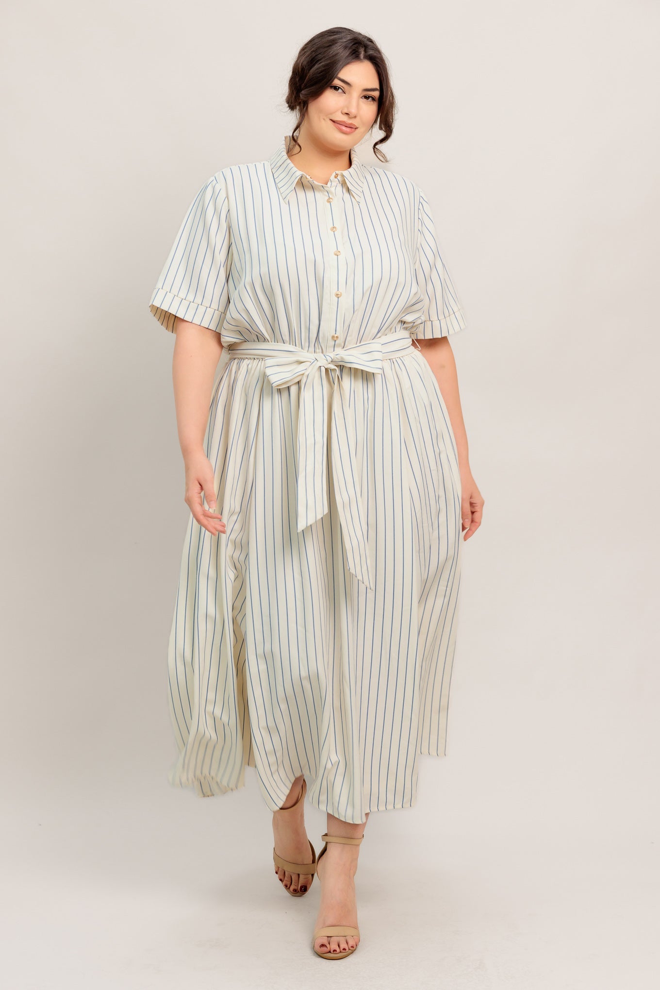 SUNDAY STRIPE WOVEN MIDI DRESS