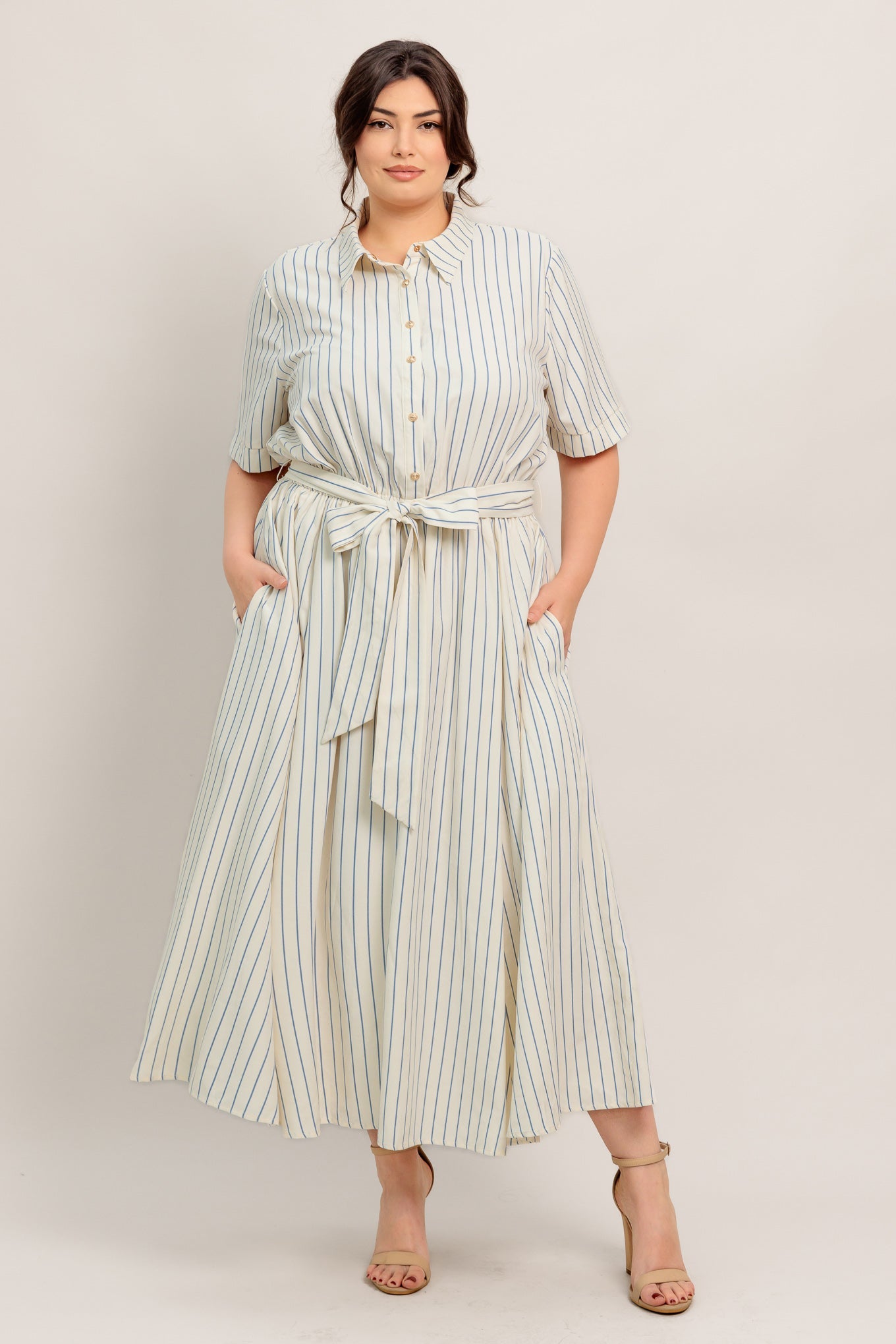 SUNDAY STRIPE WOVEN MIDI DRESS