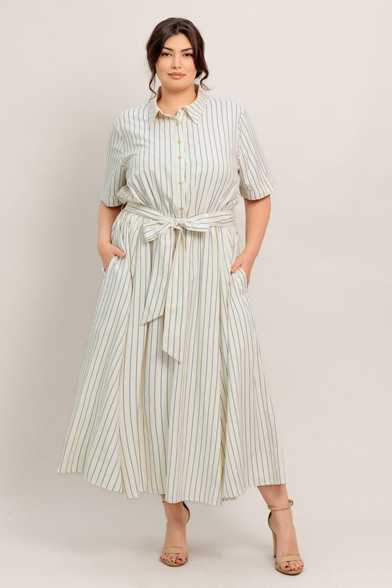 SUNDAY STRIPE WOVEN MIDI DRESS
