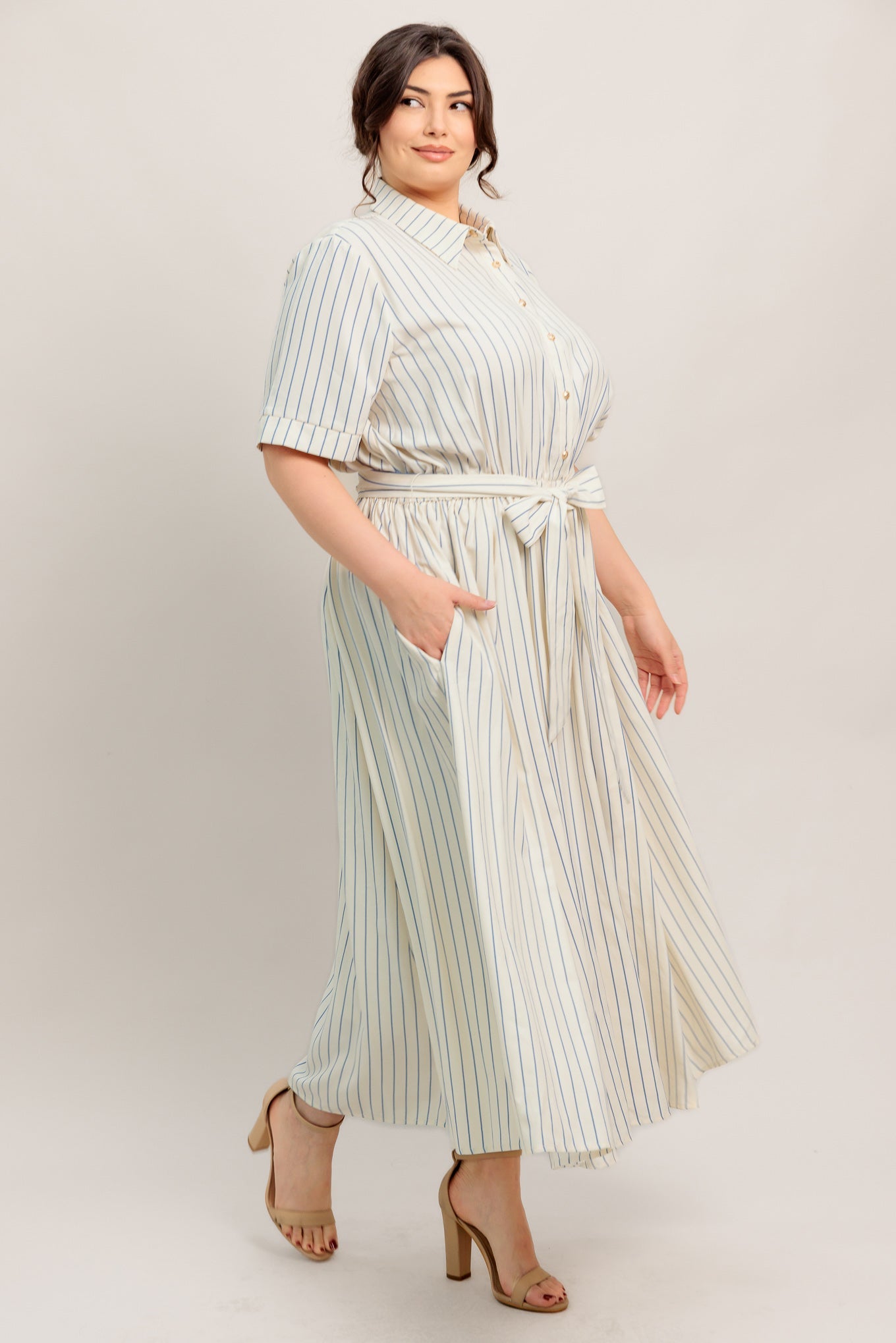 SUNDAY STRIPE WOVEN MIDI DRESS